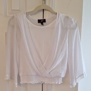 Girl's White Wrap Crop Blouse with 3/4 Sleeves